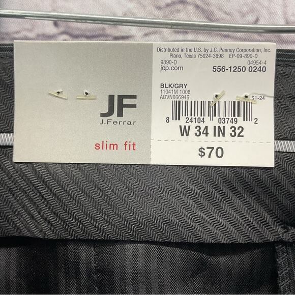 JF J. Ferrar Dress Pant Men's 34 x 32 Black/Gray Pin Stripe Slim Fit Flat Front - Picture 4 of 9